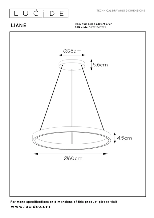 Lucide LIANE - Pendant light - Ø 80 cm - LED Dim. - CCT - 2x36W 2700K/4000K - Rust Brown | Vibes - technical